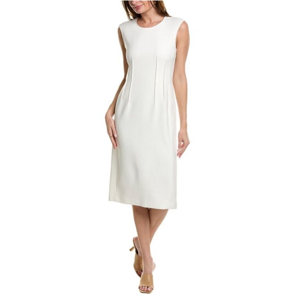 LAFAYETTE 148 New York Fitted Sleeveless Midi Dress, NWT, Size 8, Cloud/White